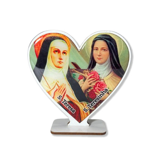 ENFEITE DE MESA MDF CORAÇÃO SANTA TERESA E SANTA TERESINHA (1 UNIDADE)