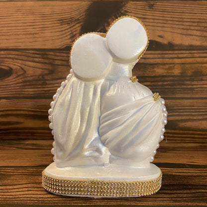 BUSTO DE GESSO SAGRADA FAMÍLIA BRANCO COM PÉROLA E STRASS DOURADO 20CM MOD 2 (1 UNIDADE)