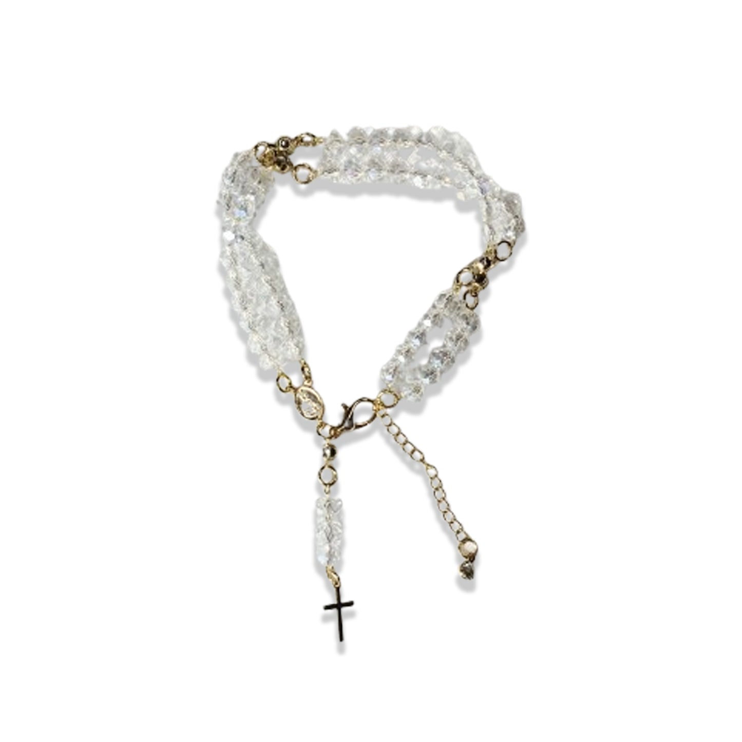 TERÇO PULSEIRA CRISTAL TRANSPARENTE (3 UNIDADES)