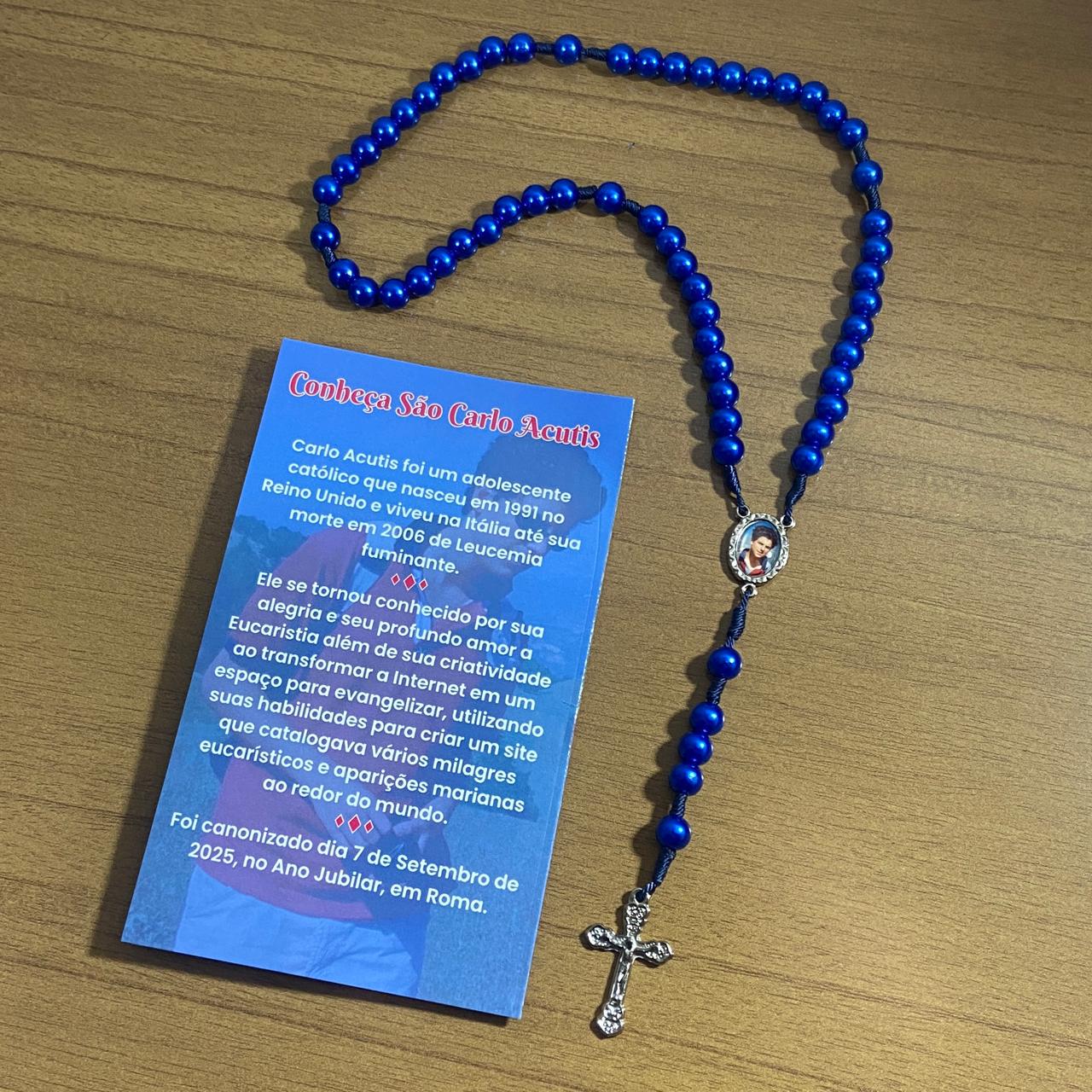 TERÇO PÉROLA AZUL SÃO CARLO ACUTIS 8MM (1 UNIDADE)