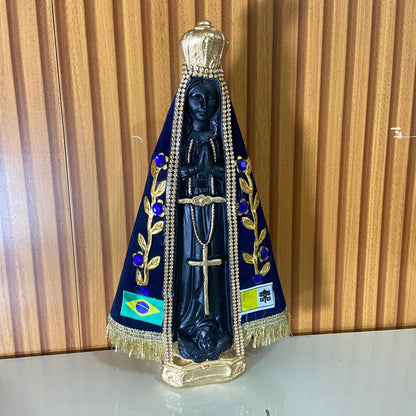 IMAGEM DE GESSO NOSSA SENHORA APARECIDA COM MANTO  PEDRARIA 30CM  (1 UNIDADE)