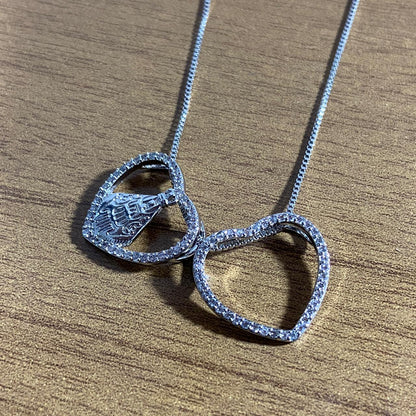 COLAR PRATEADO NOSSA SENHORA APARECIDA E CORAÇÃO COM STRASS   (1 UNIDADE)