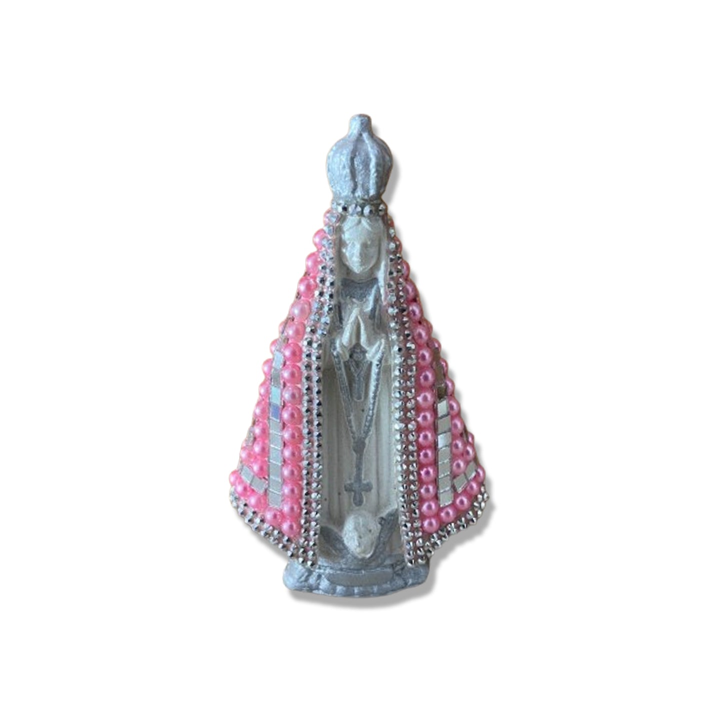 IMAGEM DE GESSO NOSSA SENHORA APARECIDA ROSA COM MANTO ESPELHADO 14CM (1 UNIDADE)