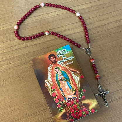 TERÇO PÉROLA VINHO NOSSA SENHORA DE GUADALUPE E JESUS MISERICORDIOSO 08MM (1 UNIDADE)