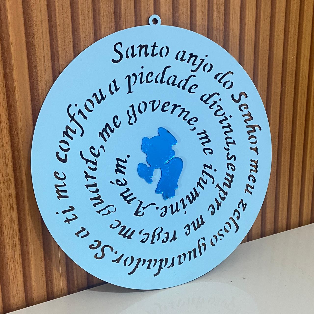 MANDALA MDF AZUL ORAÇÃO DO SANTO ANJO  30CM (1 UNIDADE)