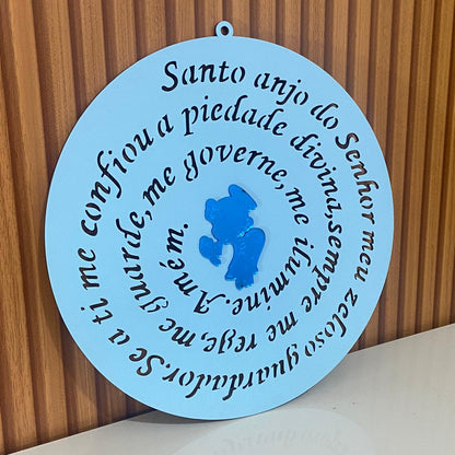 MANDALA MDF AZUL ORAÇÃO DO SANTO ANJO  30CM (1 UNIDADE)