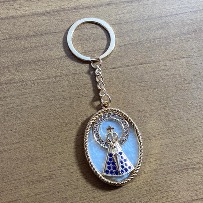 CHAVEIRO LUXO NOSSA SENHORA APARECIDA MADREPÉROLA COM STRASS MOD2 (6 UNIDADES)