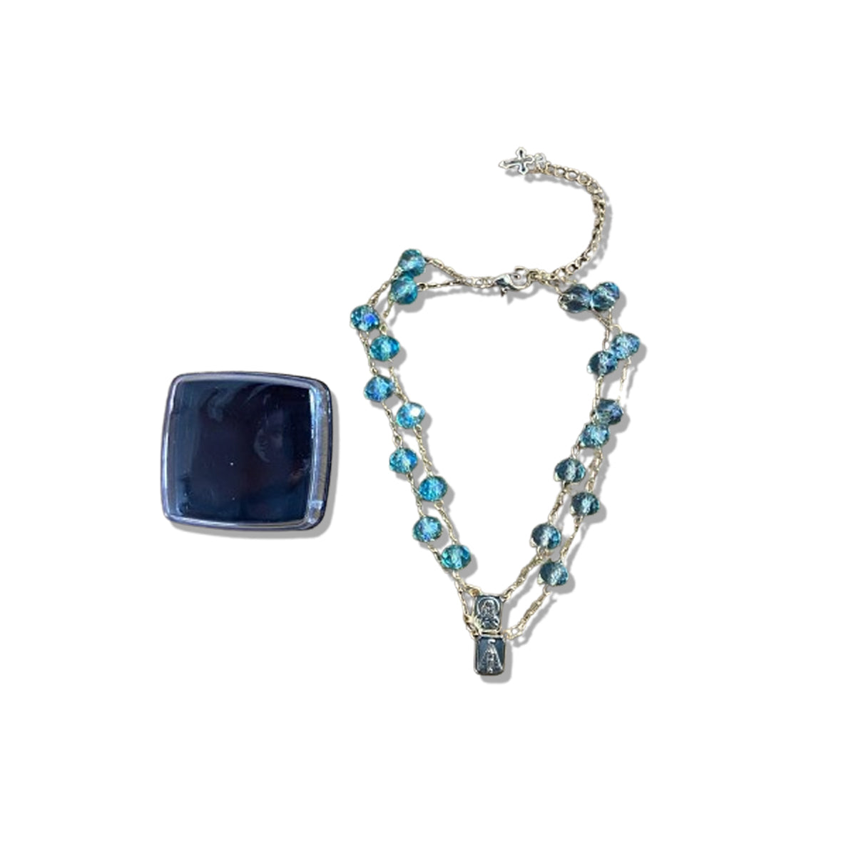 PULSEIRA ESCAPULARIO CRISTAL VERDE ÁGUA  (3 UNIDADES)