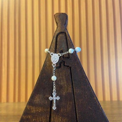 IMAGEM DE MADEIRA NOSSA SENHORA APARECIDA COM DEZENA DE PÉROLA 16CM  (1 UNIDADE)