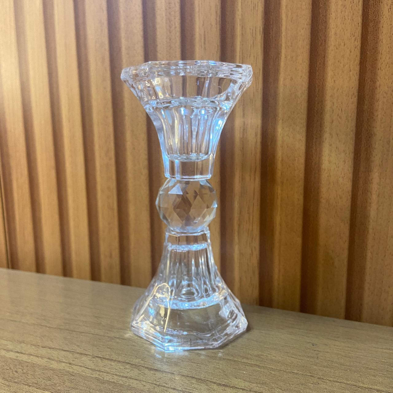 CASTIÇAL DE VIDRO CRISTAL DETALHADO 12CM (1 UNIDADE)