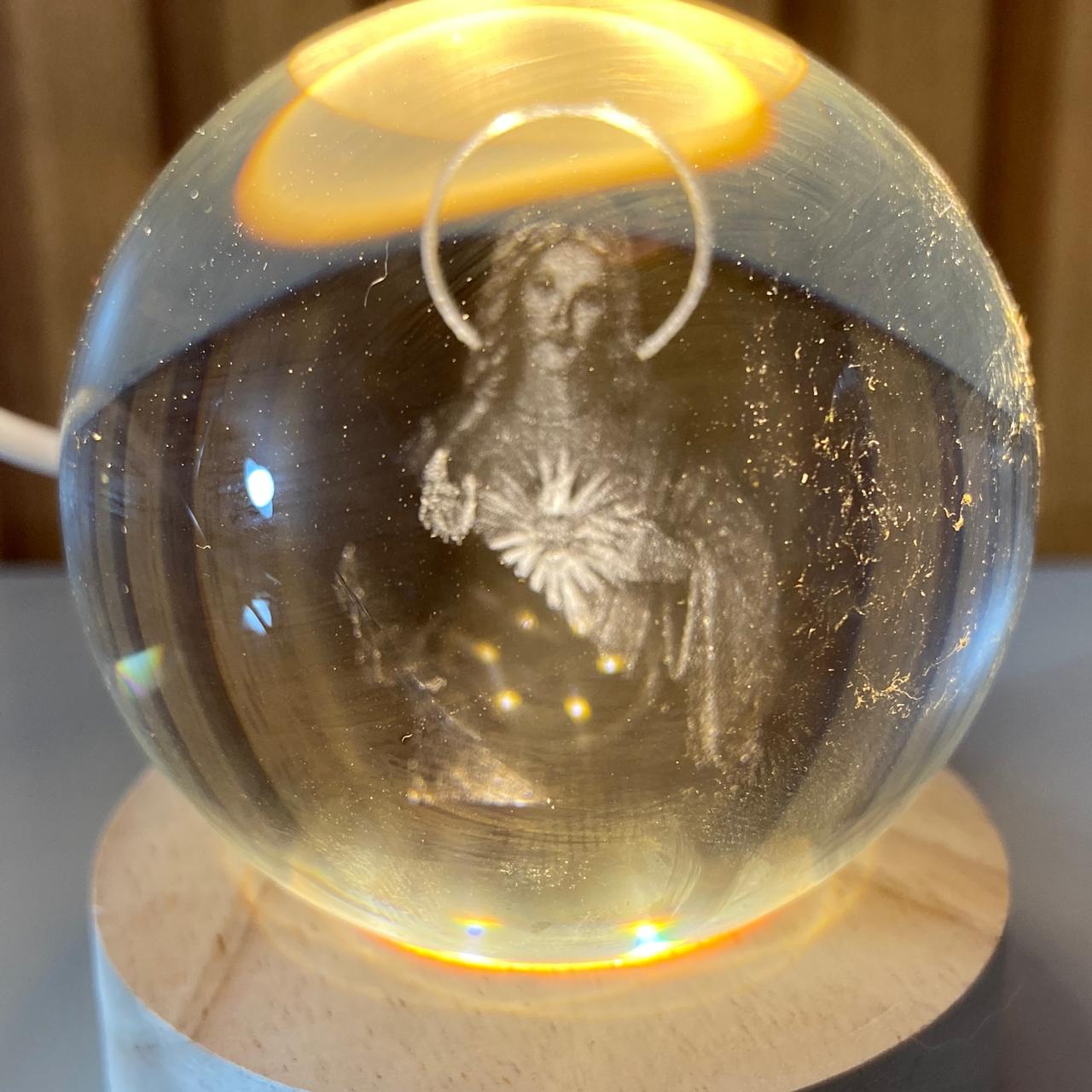 LUMINÁRIA LED BOLA DE VIDRO SAGRADO CORAÇÃO DE JESUS (1 UNIDADE)
