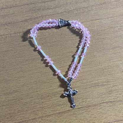 TERÇO PULSEIRA CRISTAL NOSSA SENHORA APARECIDA ROSA TRANSPARENTE  (3 UNIDADES)