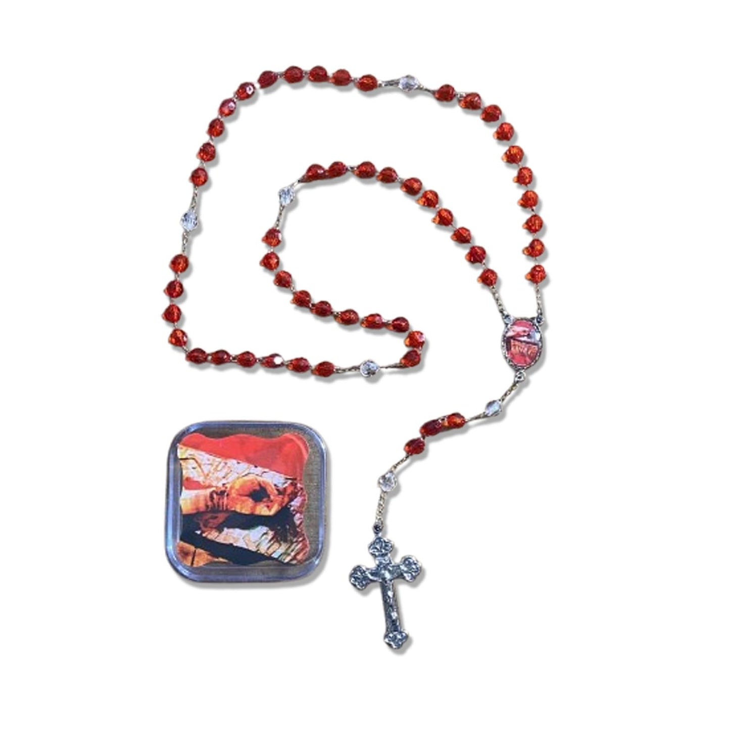 TERÇO SEMICRISTAL NA CAIXINHA MÃOS ENSANGUENTADAS 6MM (6 UNIDADES)