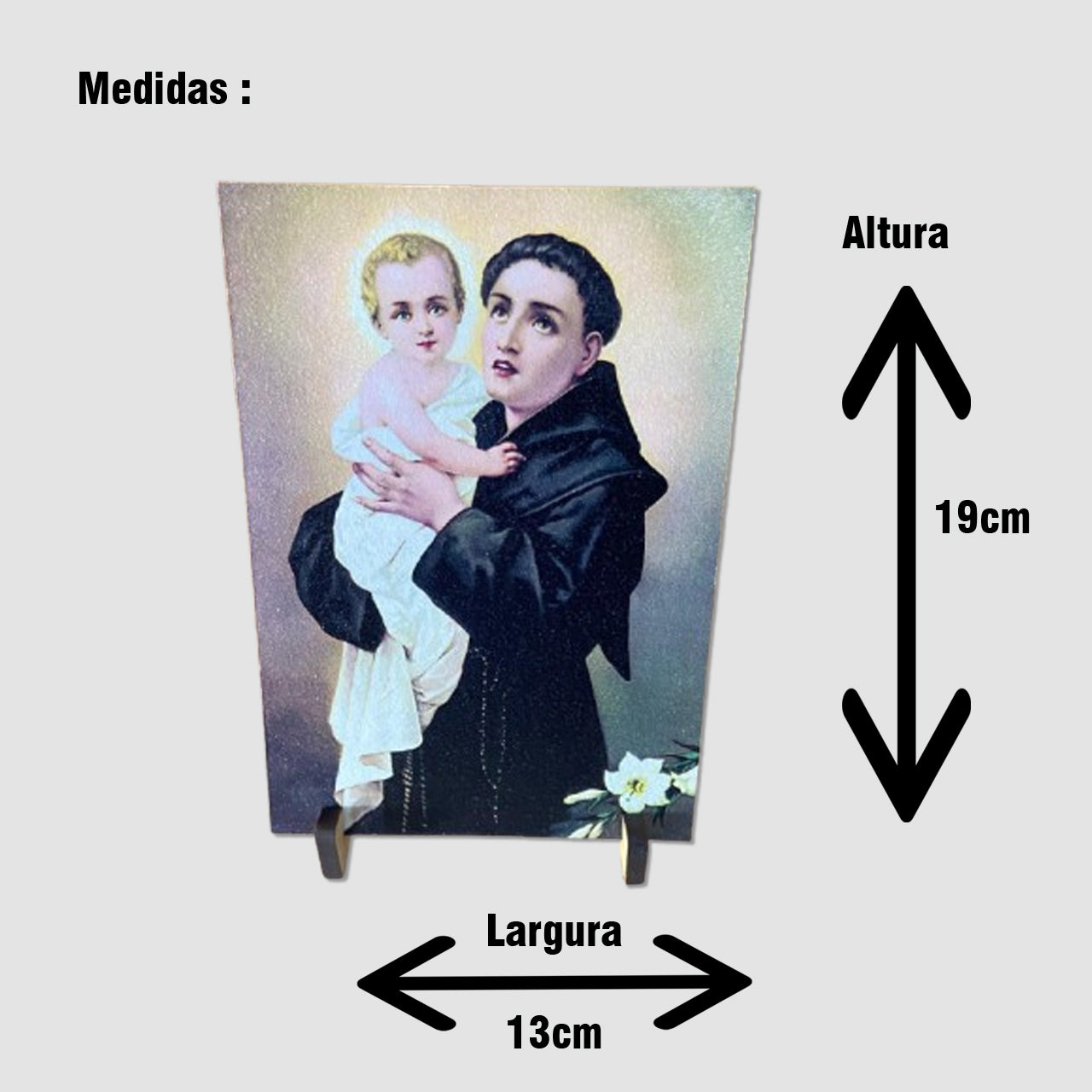 PLAQUINHA DE MESA MDF RESINADO SANTO ANTÔNIO  19CM x 13CM  (1 UNIDADE)