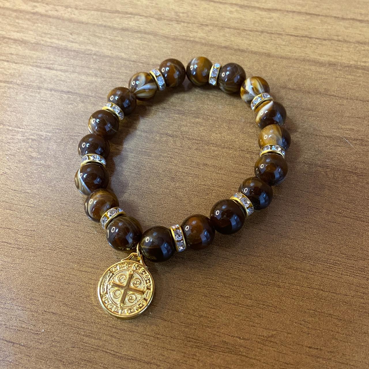 PULSEIRA PÉROLA MEDALHA DE SÃO BENTO 08MM MOD-2 (03 UNIDADES)