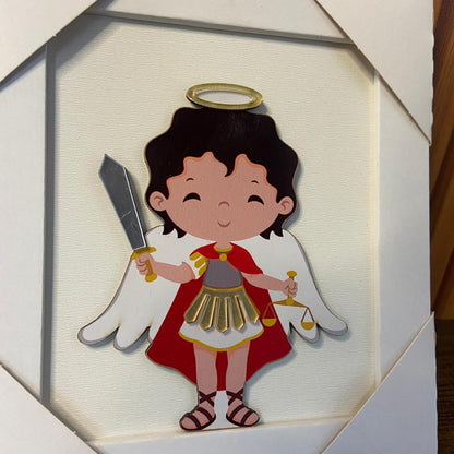 QUADRO MDF SÃO MIGUEL ARCANJO INFANTIL COM ACRÍLICO 17,5CMX15,5CM  (1 UNIDADE)