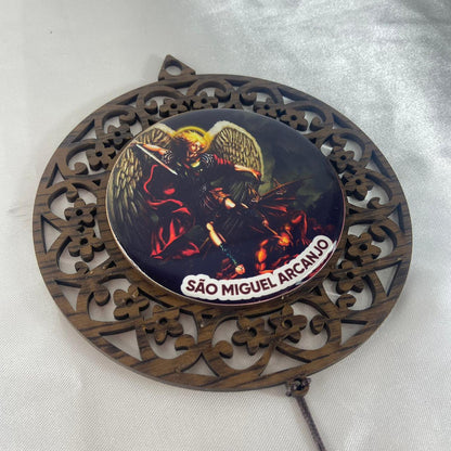MANDALA MDF TABACO SÃO MIGUEL ARCANJO 26CM (1 UNIDADE)