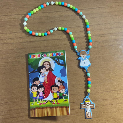 TERÇO DA CRIANÇA ANJO DA GUARDA AZUL CONTA COLORIDA 08MM (1 UNIDADE)