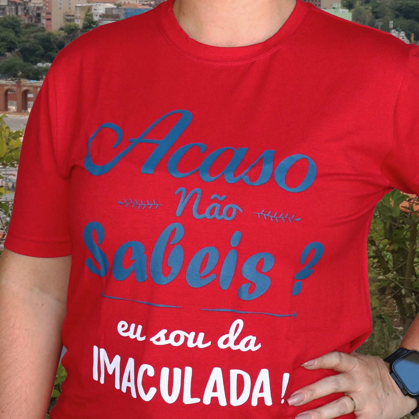 CAMISETA VERMELHA SOU DA IMACULADA TAMANHO P (1 UNIDADE)