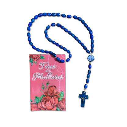 TERÇO DE MADEIRA AZUL NOSSA SENHORA DAS GRAÇAS 08MM (3 UNIDADES)