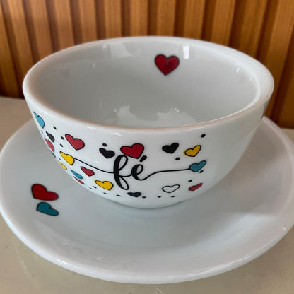 TIGELA DE PORCELANA FÉ + PRATO 500ML (1 UNIDADE)
