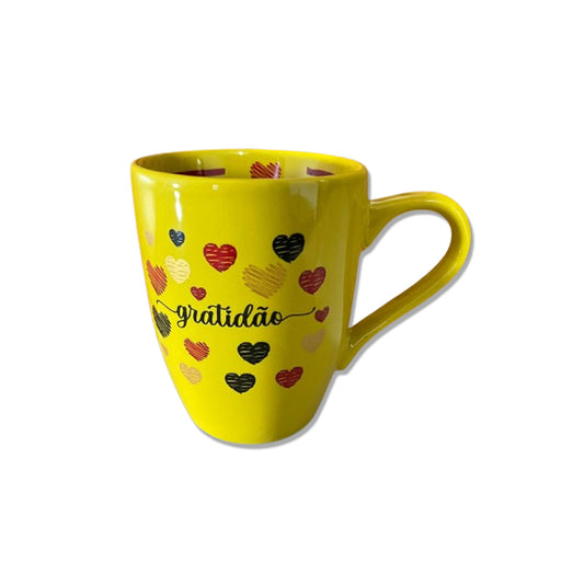 CANECA AMARELA DE PORCELANA GRATIDÃO (1 UNIDADE)