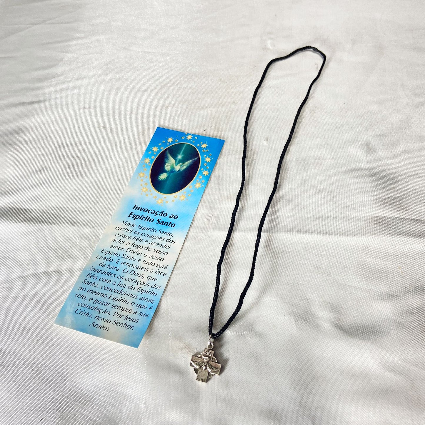 CORDÃO COM MEDALHA PRATA VELHA DIVINO ESPÍRITO SANTO (1 UNIDADES)