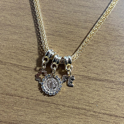 PULSEIRA DOURADA MEDALHA SÃO BENTO COM STRASS (6 UNIDADES)