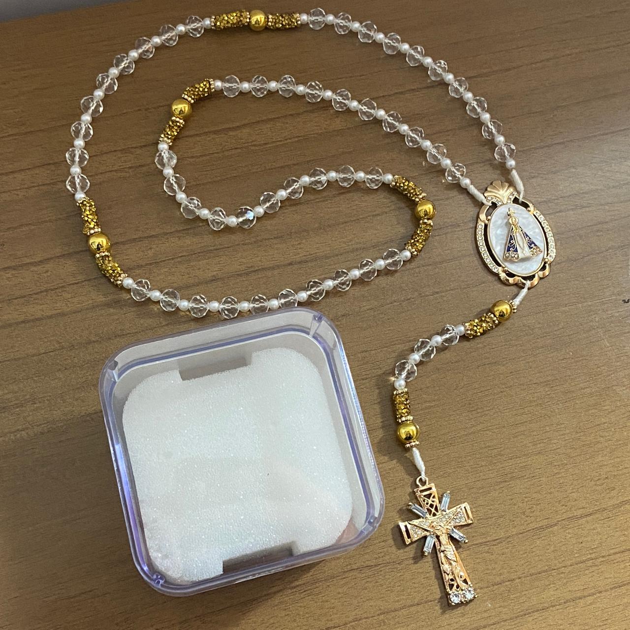 TERÇO DE NOIVA CRISTAL NOSSA SENHORA APARECIDA MOD10 10MM (1 UNIDADE)