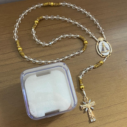 TERÇO DE NOIVA CRISTAL NOSSA SENHORA APARECIDA MOD10 10MM (1 UNIDADE)