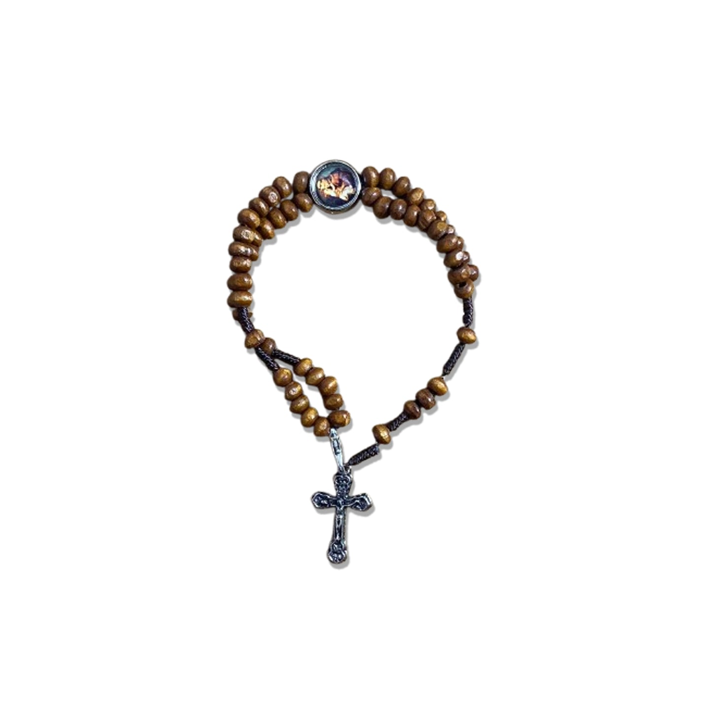 TERÇO PULSEIRA MADEIRA COM MEDALHA RESINADA SANTO ANTÔNIO  (6 UNIDADES)