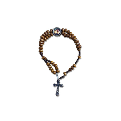 TERÇO PULSEIRA MADEIRA COM MEDALHA RESINADA SANTO ANTÔNIO  (6 UNIDADES)