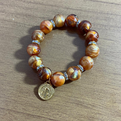 PULSEIRA PÉROLA MEDALHA DE SÃO BENTO 10MM MOD-2 (03 UNIDADES)