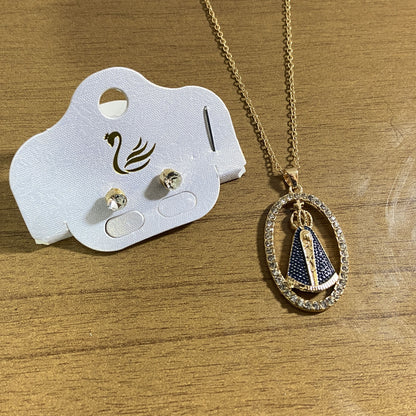 CORRENTE DOURADA COM BRINCO PONTA DE LUZ NOSSA SENHORA APARECIDA MOD 08  ( 1 UNIDADE)