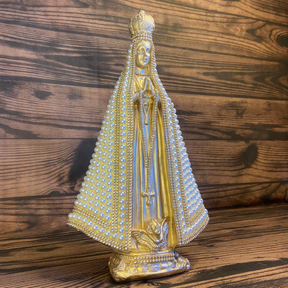 IMAGEM DE GESSO NOSSA SENHORA APARECIDA DOURADA COM PÉROLA 34CM (1 UNIDADE)