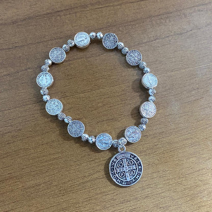 PULSEIRA MEDALHAS DECORADAS SÃO BENTO ( 6 UNIDADES)