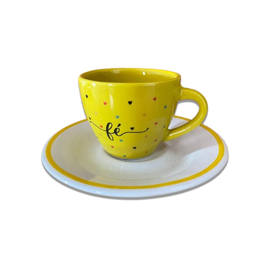 XÍCARA COM PIRES FÉ AMARELO (1 UNIDADE)