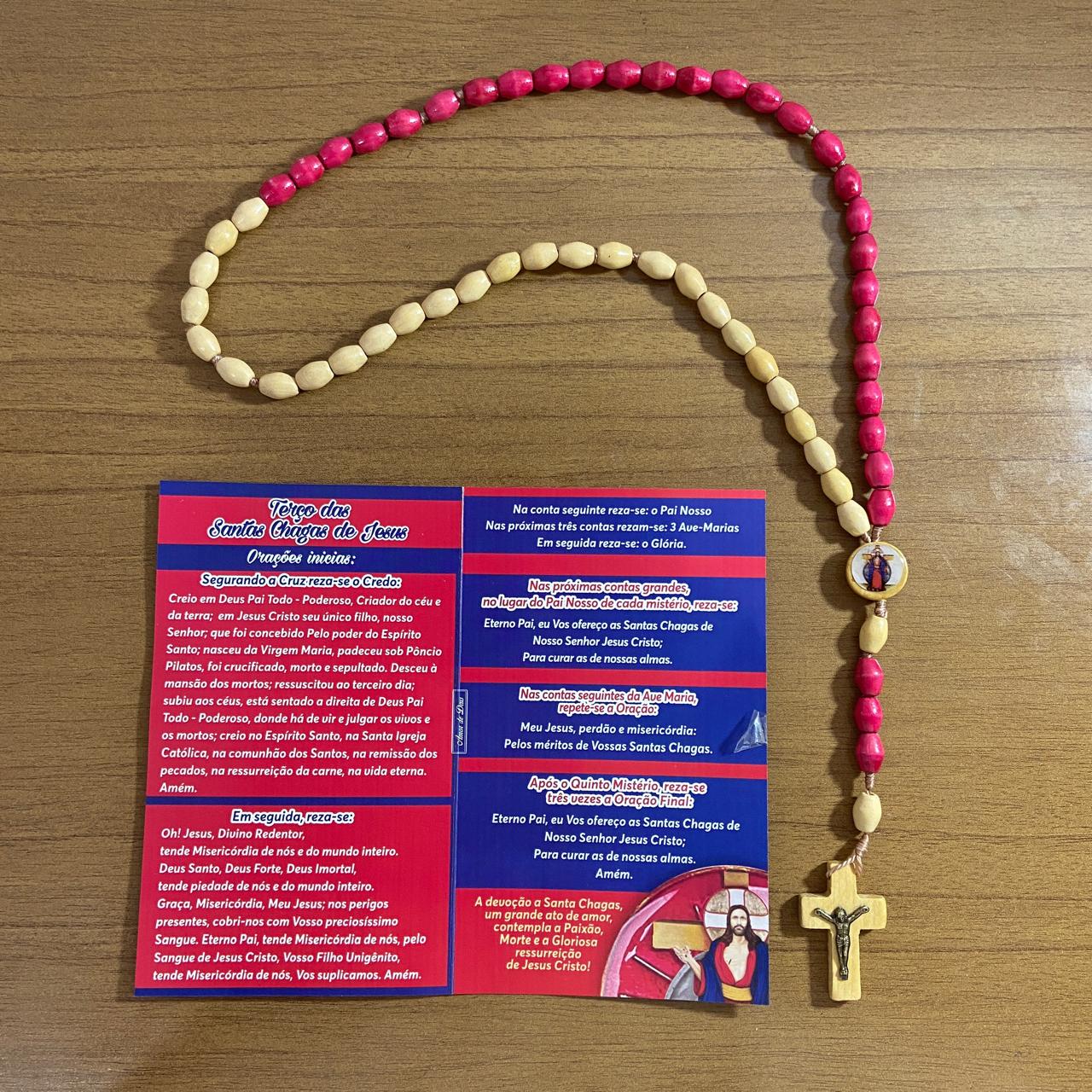 TERÇO DE MADEIRA SANTAS CHAGAS 8MM MOD3 (3 UNIDADES)