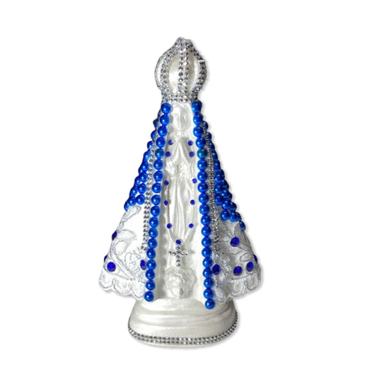 IMAGEM DE GESSO NOSSA SENHORA APARECIDA PÉROLA COM STRASS MOD09 23CM (1 UNIDADE)