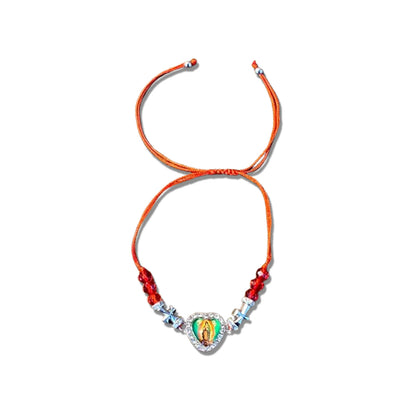 PULSEIRA REGULÁVEL CRISTAL VERMELHO COM MEDALHA RESINADA NOSSA SENHORA DE GUADALUPE  ( 01 UNIDADE)