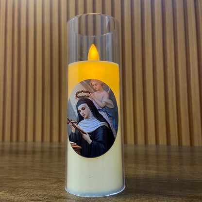 VELA ELETRÔNICA NO COPO DE ACRÍLICO SANTA RITA DE CÁSSIA 15CM (1 UNIDADE)