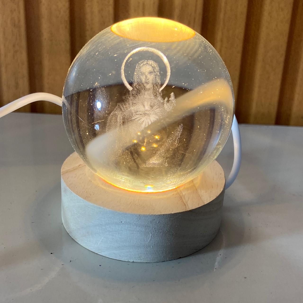 LUMINÁRIA LED BOLA DE VIDRO SAGRADO CORAÇÃO DE JESUS (1 UNIDADE)