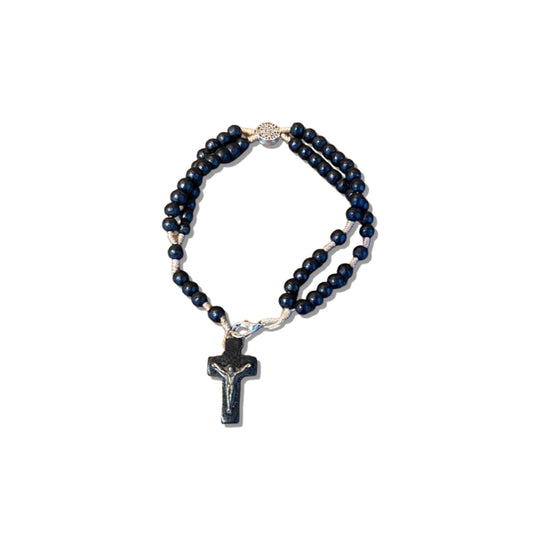 TERÇO PULSEIRA MADEIRA PRETA MEDALHA SÃO BENTO METAL (12 UNIDADES)