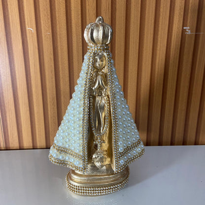 IMAGEM DE GESSO NOSSA SENHORA APARECIDA DOURADA COM PÉROLA  22,5CM (1 UNIDADE)