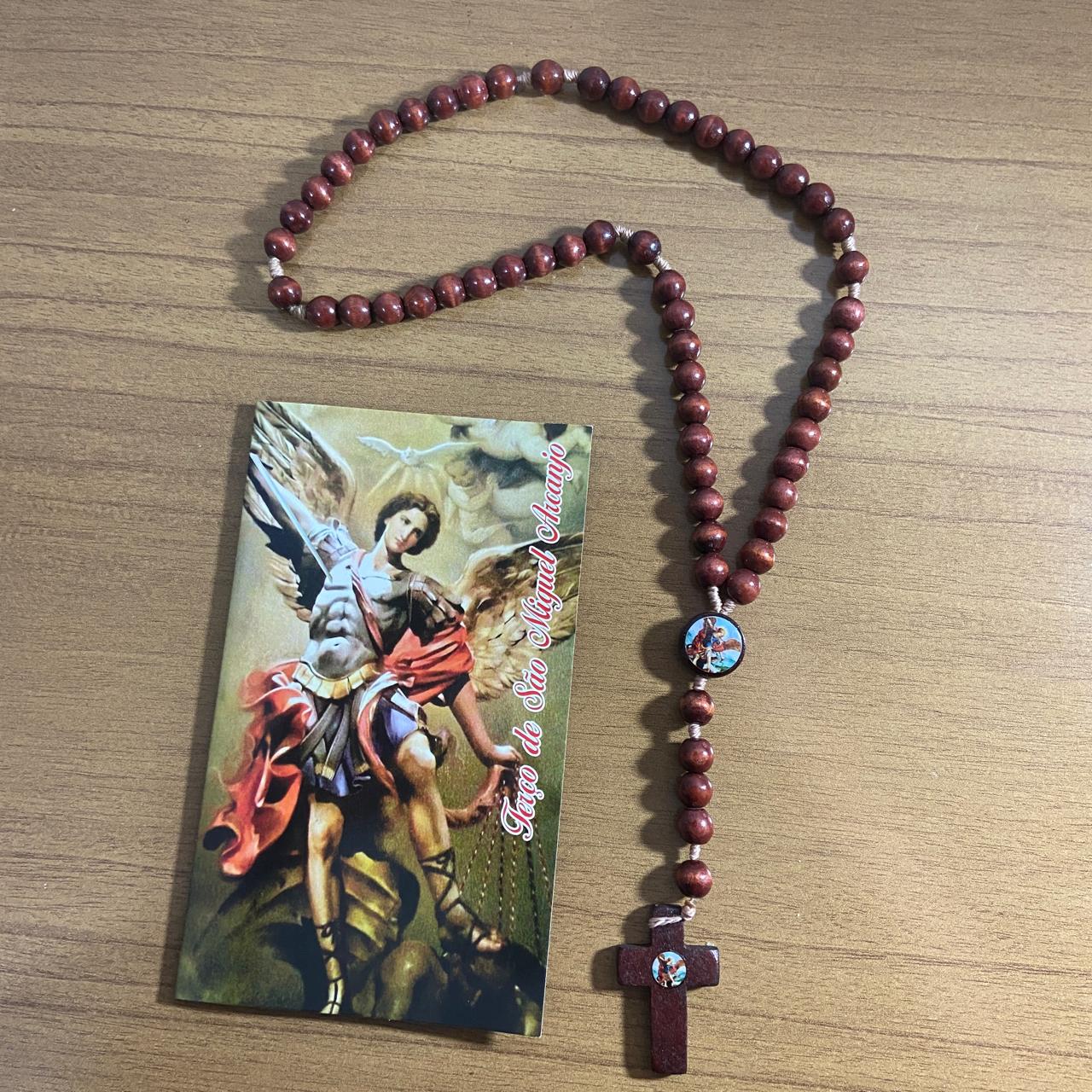 TERÇO DE MADEIRA SÃO MIGUEL ARCANJO MOD2 8MM (3 UNIDADES)
