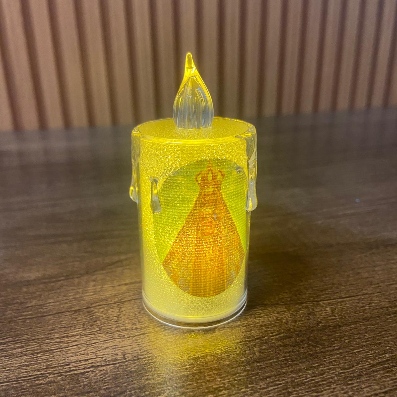 VELA ELETRÔNICA TRANSPARENTE NOSSA SENHORA APARECIDA 08CM ( 3 UNIDADES)