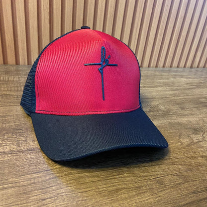 BONÉ FÉ VERMELHO E PRETO  (1 UNIDADES)