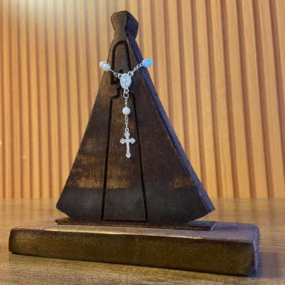 IMAGEM DE MADEIRA NOSSA SENHORA APARECIDA COM DEZENA DE PÉROLA 16CM  (1 UNIDADE)