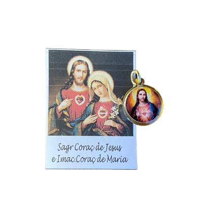 MEDALHA DUPLA FACE SAGRADO CORAÇÃO DE JESUS E IMACULADO CORAÇÃO DE MARIA (12 UNIDADES)