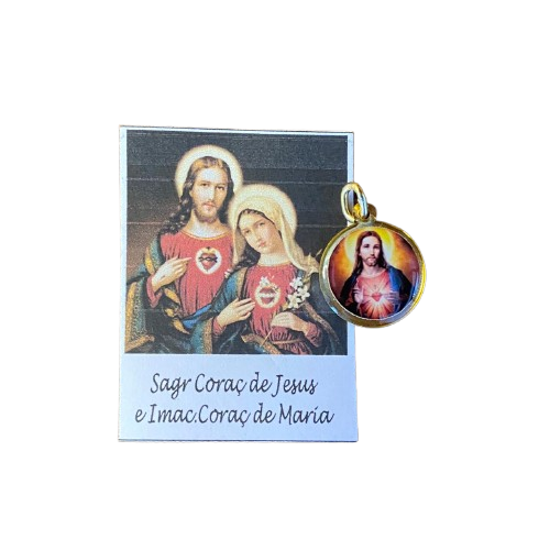 MEDALHA DUPLA FACE SAGRADO CORAÇÃO DE JESUS E IMACULADO CORAÇÃO DE MARIA (12 UNIDADES)